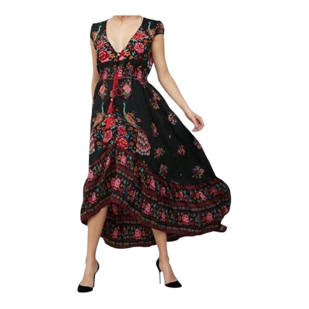 🌺 EUC RANI Vibrant Floral Asymmetrical Maxi Dress | Size S - Picture 2 of 12